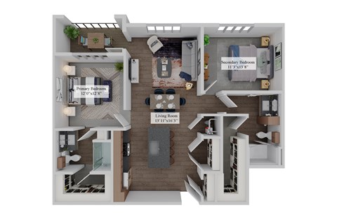 Floor plan for 2 beds, 2 baths, 1153 sqft